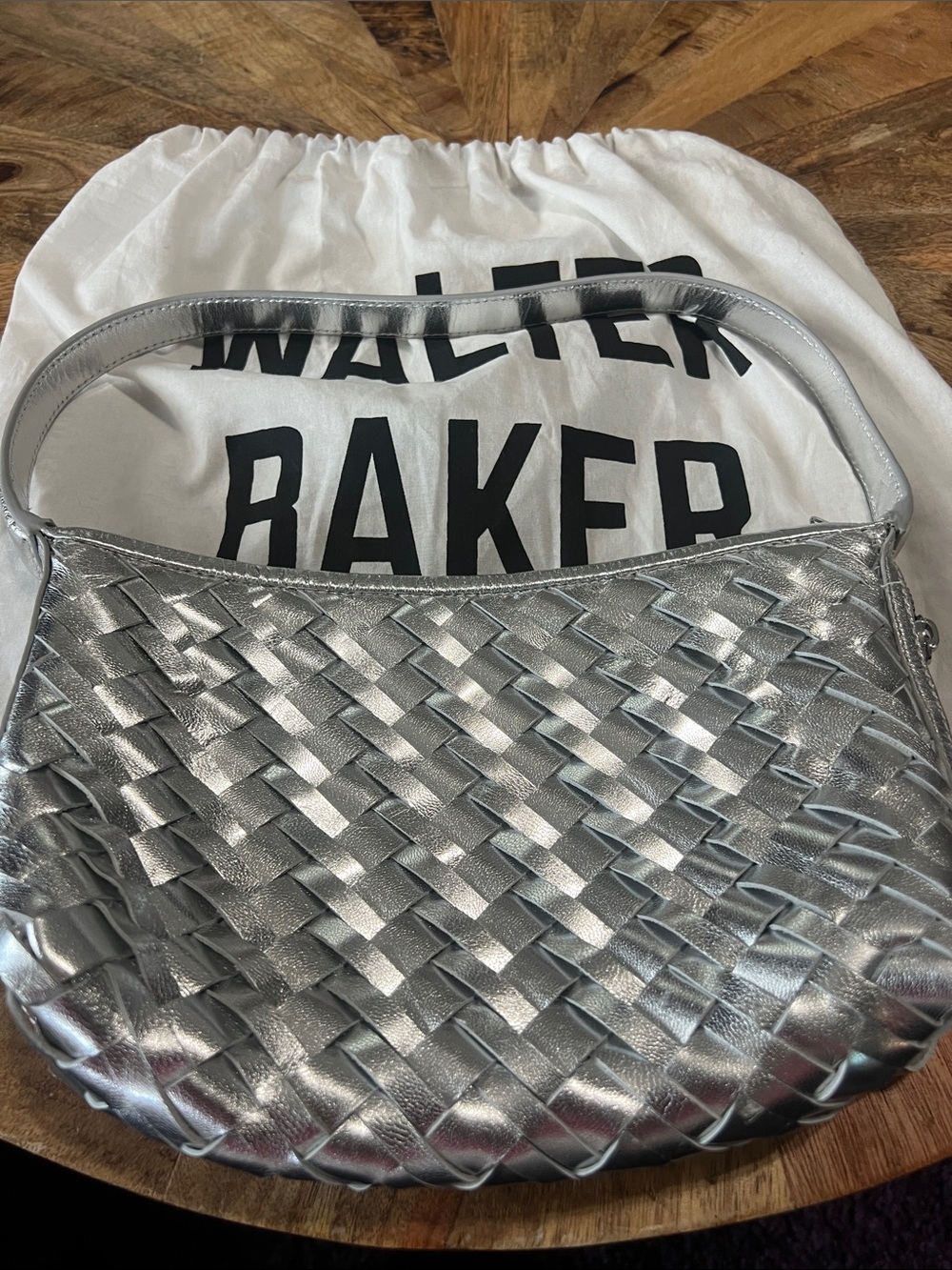 Walter Baker Metallic Silver Woven Shoulder Bag